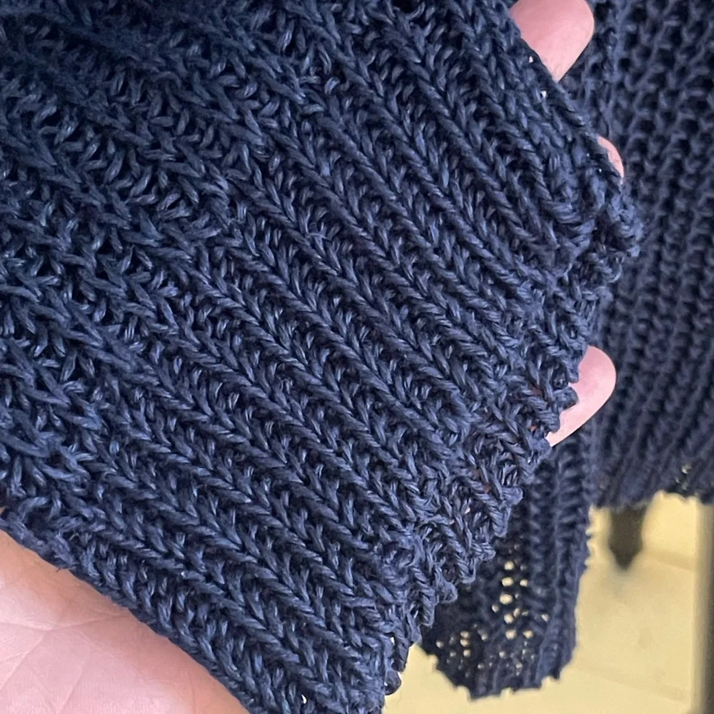 J. Crew Knit 100% Linen Sweater Navy Blue Mesh Crew Neck Long Sleeve - Picture 4 of 9